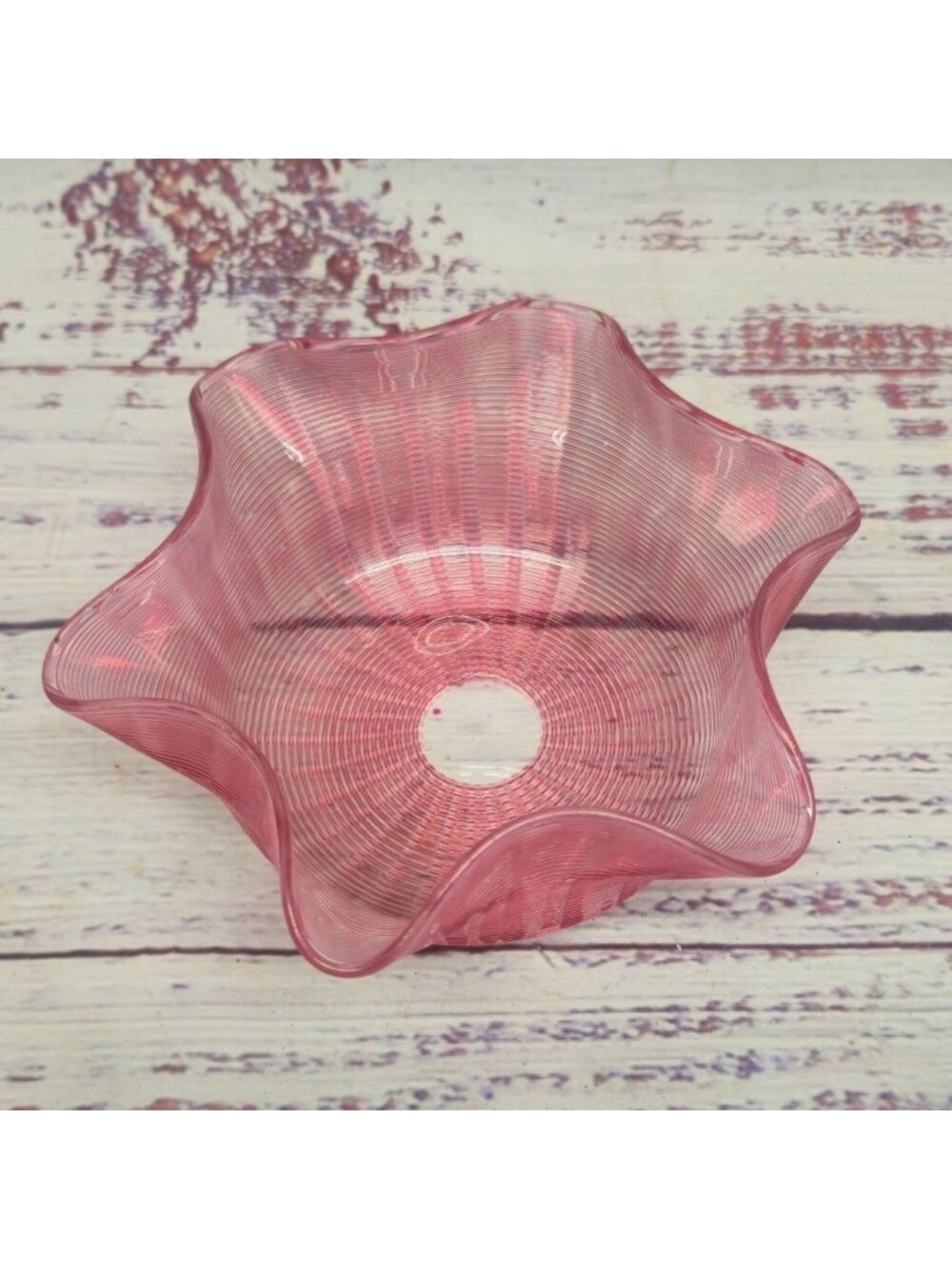 Antique Victorian Cranberry Art Glass Threaded & Ruffled Bowl With Elegant Swirl - Picture 1 of 10